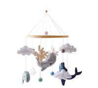 Sarah Duke Carillones de viento móviles con bolas de fieltro animales marinos 3D nubes móviles bebé madera cuna ballena móvil bebé recién nacido niño niña colgante