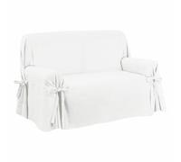 SaRani Funda de sofá con lazos FIOCCO, tela pesada para tapicería, ajuste universal y cobertura total del sofá, producción artesanal italiana (Panamá Blanco, 2 plazas)