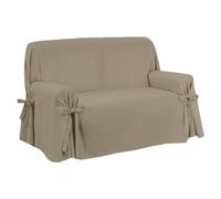 SaRani Funda de sofá FIOCCO con lazos, tejido pesado para tapicería, ajuste universal y cobertura total del sofá, producción artesanal italiana (Panamá camello, 3 plazas)