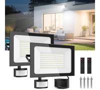 Sararoom Foco LED Exteriore con Sensor de Movimiento 150W, 15000LM Foco Proyector LED, 2pz 6500K Blanca fría Luz de Seguridad, IP65 Impermeable Floodlight para Jardín Garaje Patio Estadio Hotel Naves