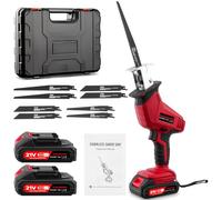 Sararoom Sierra Sable, 21V Sierra Alternativa Inalámbrica, 0-4000RPM Velocidad Variable Sierra de Sable Electrica con 2×2.0Ah Baterías y 8 Hojas, Serrucho con Luz LED para Cortar Madera Metal - Rojo