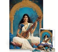 Saraswati Tocando la Veena sobre un Loto Rompecabezas de 1000 Piezas para Adultos Think Smart Toy Together Divertido Corte preciso Exhibición de Arte (50x75cm)