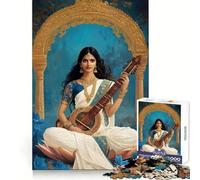 Saraswati Tocando la Veena sobre un Loto Rompecabezas para Adultos 1000 Piezas Lógica Clara Juguete Tiempo Libre Corte Perfecto Regalo Creativo (38x26cm)