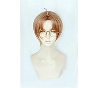 Sarazanmai Enta Jinnai Cosplay Peluca Marrón Claro Corto Resistente Al Calor Pelucas De Pelo Sintético Cosplay + Gafas + Gorro De Peluca