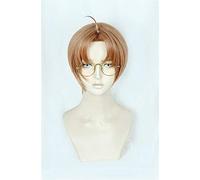 Sarazanmai Enta Jinnai Peluca Cosplay Marrón claro Pelo sintético corto Cosplay Peluca y gafas + Tapa de peluca FGO Peluca y gafas