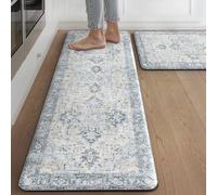 sarben Alfombra Vinílica de Cocina, Juego de 2 Alfombras Anti Deslizantes, Acolchada para Mayor Comodidad, Anti Manchas Fregadero Pasillo, 40x120cm+40x75cm, Boho Azul Lavado