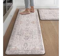sarben Alfombra Vinílica de Cocina, Juego de 2 Alfombras Anti Deslizantes, Acolchada para Mayor Comodidad, Anti Manchas Fregadero Pasillo, 40x120cm+40x75cm, Boho Marrón Topo