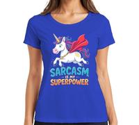 Sarcasm is My Superpower Unicorn Funny Gift Kids Women Superhero - Camiseta para mujer, azul, M