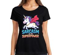 Sarcasm is My Superpower Unicorn Funny Gift Kids Women Superhero - Camiseta para mujer, Negro , XL