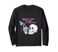 Sarcasmo Divertido Mi Último Vuelo Mierda Halloween Cráneo Manga Larga