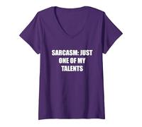 Sarcasmo- Solo Uno De Mis Talentos Camiseta Cuello V, Mujer, Morado, XL