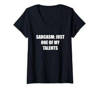 Sarcasmo- Solo Uno De Mis Talentos Camiseta Cuello V, Mujer, Negro, M