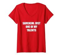 Sarcasmo- Solo Uno De Mis Talentos Camiseta Cuello V, Mujer, Rojo, XL