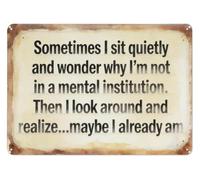 Sarcastic Wall-Art Retro Metal Tin Plaque with Quote Sometimes I Sit Quietly Vintage Decor for Home Office Bar Gift for Introverts 8 X 12 Inch