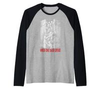 Sarcástico Zombie Halloween Cuando una Puerta se Abre Ventilador de Terror Camiseta Manga Raglan