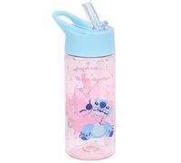 sarcia.eu Botella con tapón para beber y asa, transparente, con pajita, 420 ml (Disney Stitch & Angel)