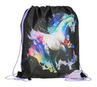 sarcia.eu Caballo Bolsa negra para zapatillas de EDUCACIÓN FÍSICA, bandolera escolar para niñas 32x38 cm Bolsa de Gimnasia infantil Mochila con Cordón Bolsa de deporte niño niña (Caballo)