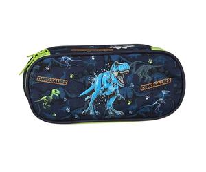 sarcia.eu Estuche Escolar Compartimentado, Que Brilla en la Oscuridad, bolsita para niño, Dinosaurios, Azul Marino 5x22x10cm (Dinosaurio Compartimentado)