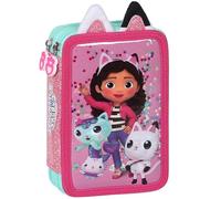 sarcia.eu Gabby's Dollhouse Estuche de Dos Compartimentos con Equipamiento para niña, para Escuela - 32 Elementos, 2 Cremallera OÍDOS 3D (Gabby Plegable)
