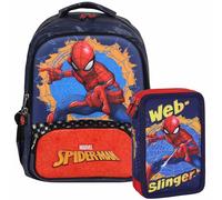 sarcia.eu Marvel Spider Man Juego Escolar para niño: Mochila Reforzada + Estuche con Material Escolar, Set (Spider-Man)