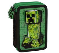 sarcia.eu Minecraft Creeper Estuche de Dos Compartimentos con Accesorios para niño para Escuela - 32 Elementos, 2 Cierres (Minecraft Plegable)