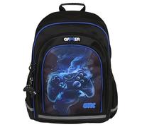 sarcia.eu Mochila escolar ACOLCHADA, reforzada, azul-negra para niño, con reflectores, para gamer gamepad 40x29x20cm, 23l (Negro-azul Gamer)