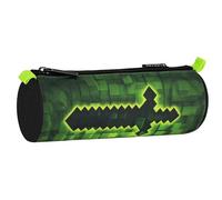 sarcia.eu Pixel Estuche Escolar para niños, Redondo, Bolsa para Material Escolar para Jugador, Gamer, Negro y Verde 22x8x8 cm (Pixel Redondo)