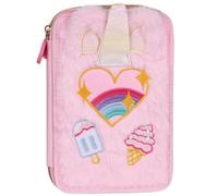 sarcia.eu Sweet Dreams Estuche de Felpa con Dos Compartimentos y Accesorios para niñas, Estuche Escolar desplegable - 33 Piezas, 2 Cremalleras (Rosa 2-Compartimentos)