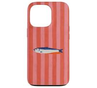 Sardinas Pescado En Rojo Rosa Rayas Preppy Rayas Verano Carcasa para iPhone 13 Pro