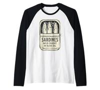 Sardinas Salvaje Atrapado En Aceite De Oliva Divertido Retro Vintage Camiseta Manga Raglan