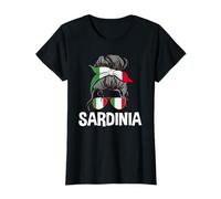Sardinia Italy Messy Hair Bun - Gafas de Sol con Bandera Italiana para Mujer Camiseta