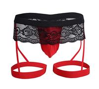 Sarge Knives Tangas de encaje floral rojo y negro para hombre, bragas de bikini para hombre, tangas, bolsa gay, ropa interior, rojo y negro