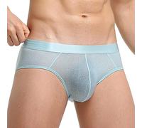 Sarge Super Suave Ropa Interior Cómodo Hielo Seda Pura Malla Transparente Hombres Slips Impreso Pantalones Cortos Sexy Exótico Cintura Baja Calzoncillos Light Blue, XL