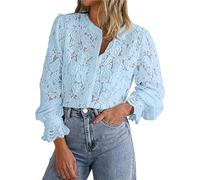 Sari listo para usar, camisa blanca para mujer, blusa de encaje informal de manga larga con botones, ropa de moda para otoño, túnica negra, azul, S