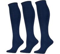 SARIMON 3 Packs de calcetines de rodilla alta para niñas escolares de algodón, calcetines de regreso a la escuela para uniforme, uso en fiestas, cómodos, calcetines largos, azul marino, 4-6 años