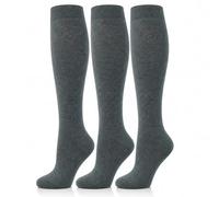 SARIMON 3 paquetes de calcetines de rodilla alta para niñas de algodón, calcetines de regreso a la escuela para uniforme, cómodos para fiesta y uso diario, gris, 2-3 años