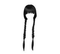 Sarini Peluca de Doble Trenza Negra con Flequillo Peluca de Cosplay de miércoles Adecuada para Adolescentes Adultos Cosplay Familiar Cumpleaños Halloween