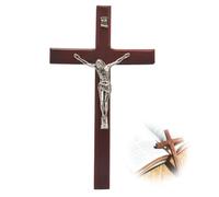 Sariputa 20 × 11,5 cm Crucifijo Crucifijo Cruz de pared Cruz de madera de platino con aleación Jesucristo católico arte de pared cruz para iglesia hogar decoración de salón decoración de pared