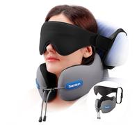 SARISUN Almohada de Viaje para Cuello, Cojin de Viaje Cuellos para Avión y Coche, Neck Travel Pillow, Viajes Accesorios Incluye Almohada Viaje Cuello Antifaz 3D para Dormir, Espuma Memoria Gris