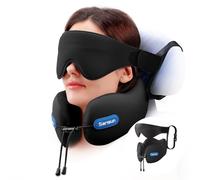 SARISUN Almohada de Viaje para Cuello, Cojin de Viaje Cuellos para Avión y Coche, Neck Travel Pillow, Viajes Accesorios Incluye Almohada Viaje Cuello Antifaz 3D para Dormir, Espuma Memoria Negro