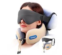 SARISUN Almohada de Viaje para Cuello, Cojin de Viaje Cuellos para Avión y Coche, Neck Travel Pillow, Viajes Accesorios Incluye Almohada Viaje Cuello Antifaz 3D para Dormir, Espuma Memoria Beige