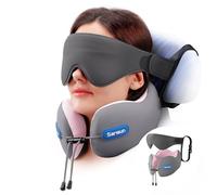 SARISUN Almohada de Viaje para Cuello, Cojin de Viaje Cuellos para Avión y Coche, Neck Travel Pillow, Viajes Accesorios Incluye Almohada Viaje Cuello Antifaz 3D para Dormir, Espuma Memoria Rosa