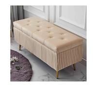 SARKEY Banco Acolchado con Espacio De Almacenamiento, Banco Tapizado con Patas De Metal Doradas, Caja De Almacenamiento Rectangular, para Entrada, Salón, Dormitorio, Pasillo(Off-White,150x40x45cm)