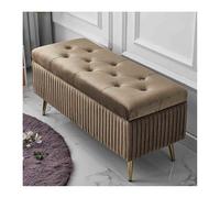 Banco Acolchado con Espacio De Almacenamiento, Banco Tapizado con Patas De Metal Doradas, Caja De Almacenamiento Rectangular, para Entrada, Salón, Dormitorio, Pasillo(Light Brown,40x40x45cm)