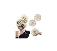 SARLA Updo Messy Bun Hair Piece White Blonde Synthetic Fake Scrunchies Ponytail Extension Wavy Curly for Women Girls 2PCS