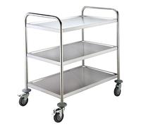 SARO BASTIAN Carro de transporte y servicio con 3 bandejas, acero inoxidable, 80 kg de carga, 4 ruedas (2 con freno), 86 x 54 x 94 cm, para gastronomía y servicio