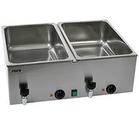 SARO BMH 160-2 Baño maría con grifo de drenaje, para 2 GN 1/1 o 4 GN 1/2, acero inoxidable, regulación de temperatura hasta 100 °C, luz indicadora, 2 x 1 kW