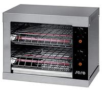 SARO BUSSO T2 Tostadora con calor superior e inferior, carcasa de acero inoxidable, con temporizador y bandeja recogemigas, dispositivo térmico de cuarzo, temperatura hasta 180 °C, 3 kW
