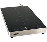 SARO DENISE Placa de inducción con 2 zonas de cocción, acero inoxidable y cristal, 8 niveles, para ollas de 26 cm Ø, control táctil, indicador LED, temporizador, 3,5 kW