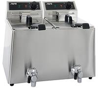 SARO EF 88 Freidora con grifo de drenaje, 2 x 8 l, acero inoxidable, recipiente con zona fría, dispositivo térmico extraíble, termostato de seguridad, 2 x 3 kW